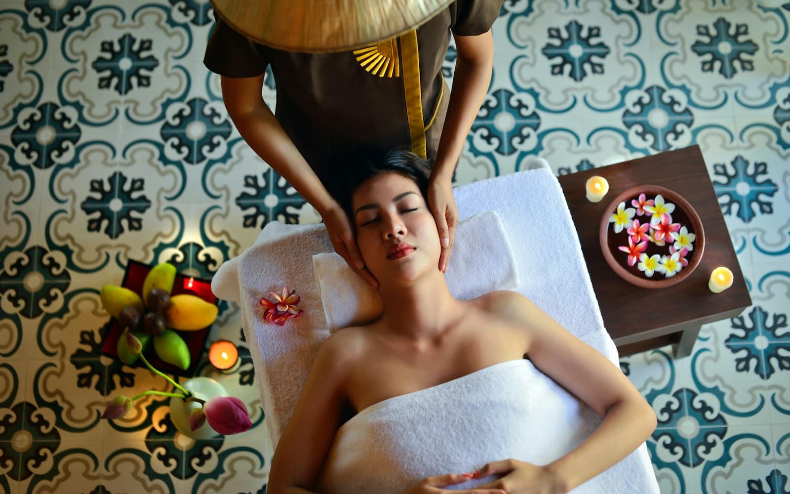 A calming spa treatment room, contrasting the at-home massage experience A calming spa treatment room, contrasting the at-home massage experience